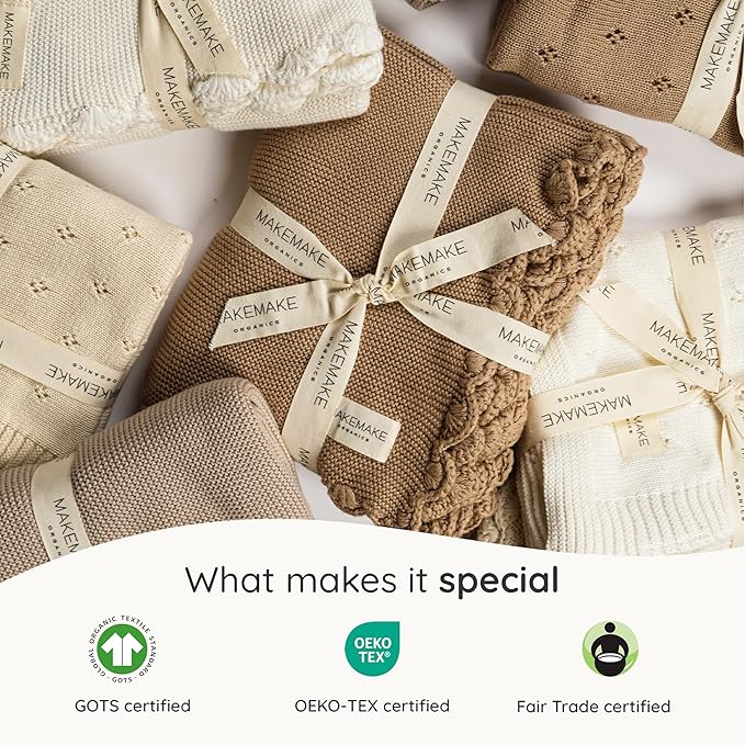 MakeMake Organics Organic Throw Blanket GOTS Certified Organic Cotton Blanket Chunky Knit Super Soft Cozy Fall Winter Large Adults Throw Blanket (50x60, Vanilla)-Ruum Studio Home