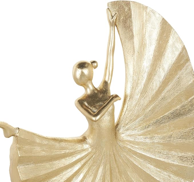 Deco 79 Polystone Dancer Decorative Sculpture Ballet Home Decor Statue with Elevated Black Base, Accent Figurine 11" x 4" x 17", Gold-Ruum Studio Home