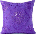 Eyes of India Embroidered Decorative Boho Throw Pillow Cover with Mirrors, Handmade Bohemian Accent Cushion Case for Sofa Couch Bedroom Living Room (Purple, 24" x 24")-Ruum Studio Home