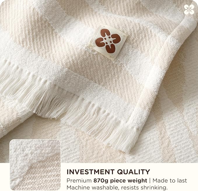 Bedsure 100% Cotton Throw Blanket for Couch - Chenille Woven Textured Blanket Gifts for Women, Cozy and Soft for All Seasons, Home Decor Boho Throw for Bed, Sofa, Oat Milk, 50x60 Inches-Ruum Studio Home