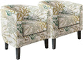 BELLEZE Living Room Chairs Set of 2, Linen Round Accent Barrel Chairs, Club Tub Sofa Chairs for Bedroom, Corner Chairs with Flared Legs and Cozy Soft Padding - Highland (Green Coral)-Ruum Studio Home