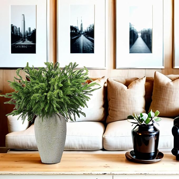 12Pcs Artificial Norfolk Pine Branches 24" Plastic Christmas Plants Decor Faux Greenery Stems Pine Picks Outdoor Faux Plants UV Resistant for Xmas Indoor, Front Porch Home Décor (12, 24inch)-Ruum Studio Home