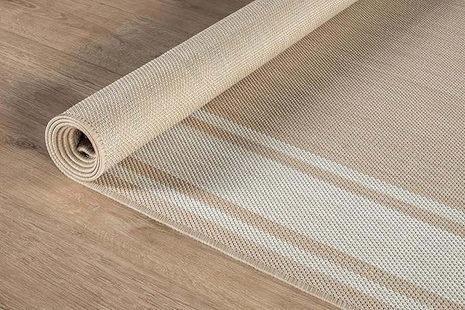 Beverly Rug Large Outdoor Rug 9x12 Modern Bordered Area Rugs for Indoor and Outdoor Patio Deck Porch Garden Waterproof Weather Sun Resistant Washable Outside Carpet (9 x 12 Beige)-Ruum Studio Home