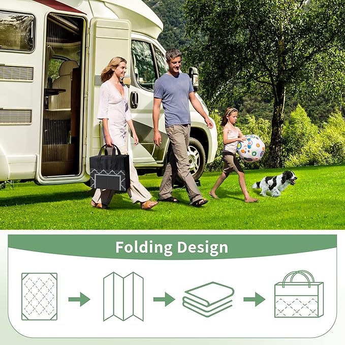 GENIMO 9' x 18' Outdoor Rug Waterproof for Patio, Foldable Reversible Plastic Straw Area Rugs Mat for Rv Decor, Outside Carpet for Camper, Deck, Picnic, Beach, Balcony, Porch, Black & Grey-Ruum Studio Home