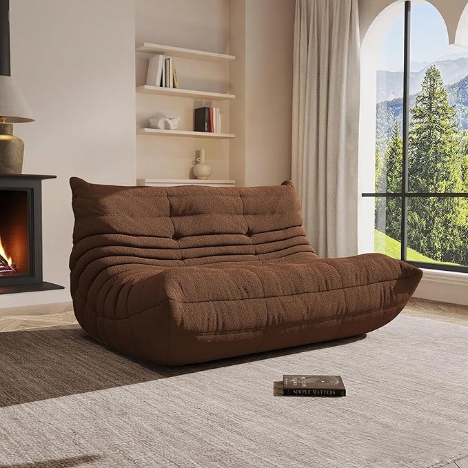 Bean Bag Chair, Oversized Loveseat Fireside Chair for Adults, 2 Seater with Memory Foam Filled, Lazy Sofa Lounge Floor Sofa for Living Room, Bedroom, Office, No Assembly Required. (Coffee)-Ruum Studio Home