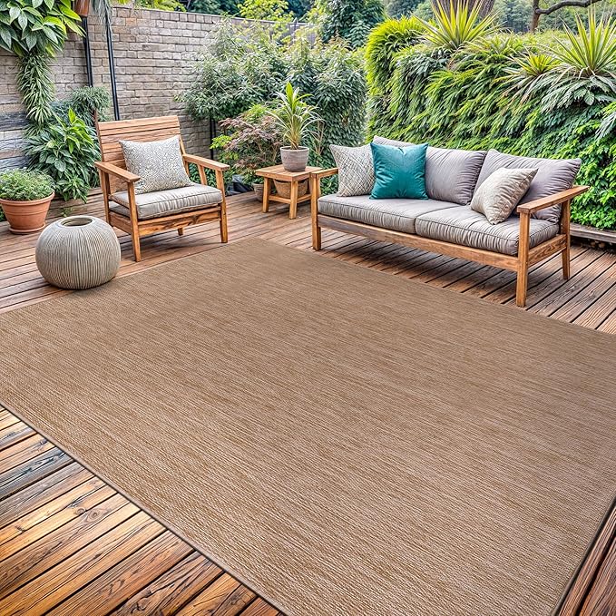 Washable Indoor Outdoor Rug 8x10 Weather Resistant Area Rugs Modern Solid Jute Rug for Porch Deck Balcony Backyard Patio Outside Carpet (8 X 10 Jute Beige)-Ruum Studio Home