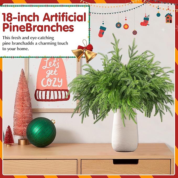 12Pcs Artificial Norfolk Pine Branches 18" Plastic Christmas Plants Decor Faux Greenery Stems Pine Picks Outdoor Faux Plants UV Resistant for Xmas Indoor, Front Porch Home Décor (12, 18inch)-Ruum Studio Home