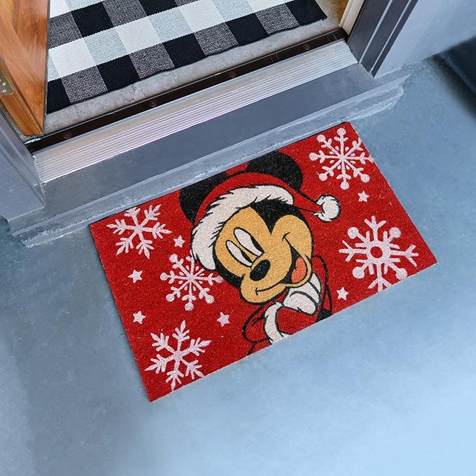 Gertmenian Disney Mouse Doormat Rug Retro Front Door Coir Mat Welcome Home Indoor Outdoor Entryway Carpet, 2-Pack 20x34, Mickey Happy Holidays/Snowflakes-Ruum Studio Home