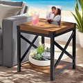 End Table Large Side Table for Living Room, Rustic Farmhouse End Tables with 2-Tier Storage, Square Nightstand Bedside Table X-Design Metal Frame, Brown (Wind, Brown)-Ruum Studio Home