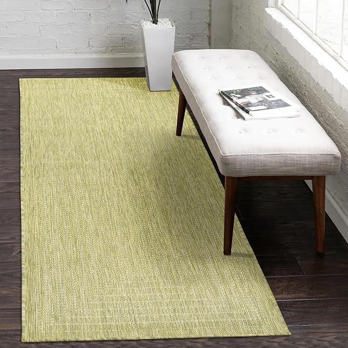 Adiva Rugs Outdoor Indoor Area Rug, Weather Resistant, Easy to Clean, Stain Resistant Floor Mat for Dining Room, Backyard, Deck, Patio (Olive Weiss, 2'6" x 7')-Ruum Studio Home