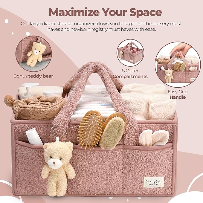 PeraBella Baby Diaper Caddy Organizer with Handle, Boy & Girl Shower Gift Basket, Portable Diaper Storage Basket Bin for Wipes, Newborn Baby Essentials Registry Search Must Haves, Car Caddy Organizer-Ruum Studio Home