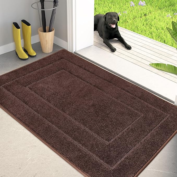 PURRUGS Dirt Trapping Door Mat 32" x 47", Non-Slip/Skid Machine Washable Entryway Rug, Dog Doormat, Super Absorbent Welcome Mat for Muddy Wet Shoes and Paws, Brown-Ruum Studio Home