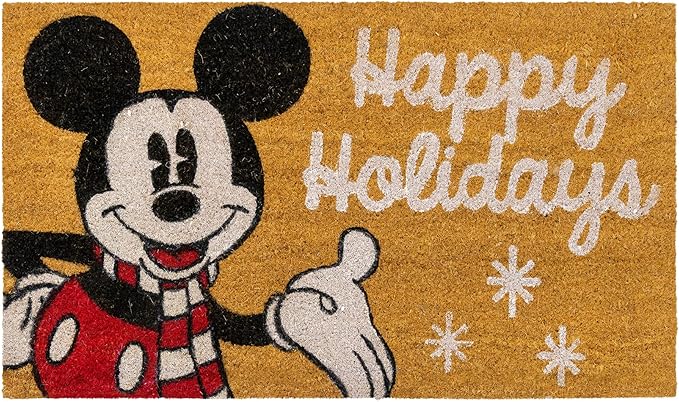 Gertmenian Disney Mouse Doormat Rug Retro Front Door Coir Mat Welcome Home Indoor Outdoor Entryway Carpet, 2-Pack 20x34, Mickey Happy Holidays/Snowflakes-Ruum Studio Home