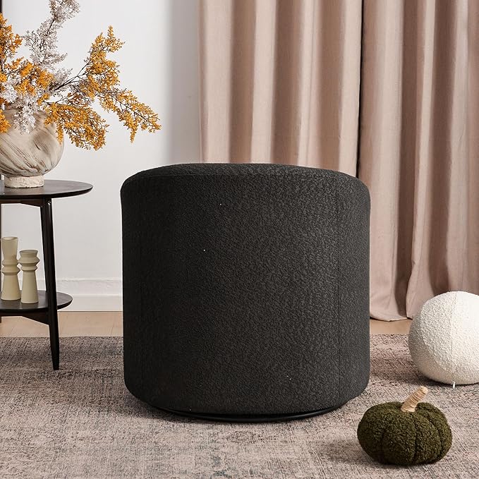 KINWELL 32" Wide Modern Boucle Swivel Barrel Chair, No Assembly Round Upholstered Swivel Accent Armchair for Living Room, Bedroom, Office (Black)-Ruum Studio Home