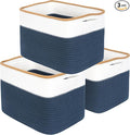 MINTWOOD Design 3-Pack Storage Baskets for Shelves, Playroom and Classroom Storage Basket, Book Basket, Decorative Storage Cube Bins, Woven Closet Organizers, Pantry and Shoe Organizer, Prussian Blue-Ruum Studio Home
