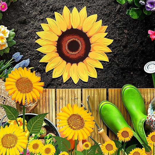 Tandefio 3 Pcs Sunflower Stepping Stones 12 Inch Iron Pavers for Garden Walkway Decorative Sunflower Garden Decor for Indoor Outdoor Patio Yard Outside, Colorful Yellow-Ruum Studio Home