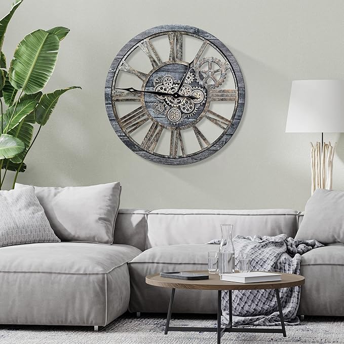 HOIBAI Large Wall Clock, Wall Clocks for Living Room Decor 36 Inch Farmhouse Vintage Rustic Kitchen Wall Decor Vintage Roman Oversized Wall Clock for Home Bedroom House, Moving Gears Clock-Ruum Studio Home