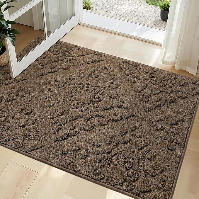 COSY HOMEER-Door-Mat-Non-Slip-Entryway-Rug 32”x48” Absorbent Welcome Mats Washable Dirt Trapper Door Mat Entrance Floor Mats for Front Back Doormats and Wet Shoes,Brown-Ruum Studio Home