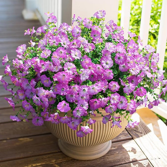Artificial Flowers for Outdoors Fake Plants Outside Decoration, 12 Bundles Silk Purple Morning Glory UV Resistant Look Real Faux Flowers for Planter Front Door Porch Patio Yard Gardens Home-Ruum Studio Home