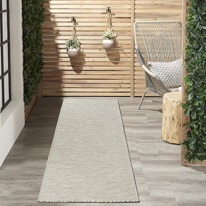 Nourison Positano Indoor/Outdoor Light Grey 2'2" x 10' Area Rug, Easy Cleaning, Non Shedding, Bed Room, Living Room, Dining Room, Backyard, Deck, Patio (2x10)-Ruum Studio Home