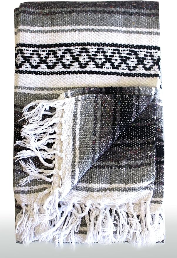 Del Mex Classic Mexican Blanket, Large Authentic Woven Falsa Throw (70"x50"), Artisan Southwest Décor for Beach, Yoga, Outdoors (Gray)-Ruum Studio Home