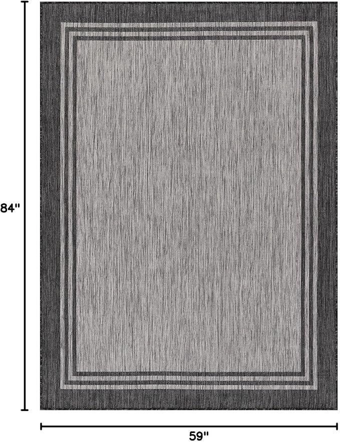 Bordered Outdoor Rug 5x7 Washable Outside Carpet for Indoor Patio Porch Waterproof Easy Cleaning Non Shedding Area Rugs Dark Gray 5 x 7-Ruum Studio Home