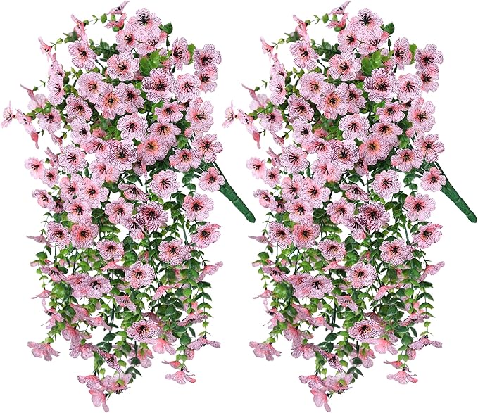 Artificial Faux Outdoor Outside Flowers Plants, 2 PCS Fake Silk UV Resistant Look Real Pink Daisy Trailing Vines for Front Door Porch Planter Urn Patio Balcony Decoration-Ruum Studio Home