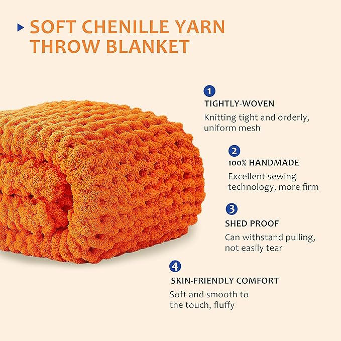 L'AGRATY Chunky Knit Blanket Throw - Soft Chenille Yarn Throw Blanket 40x50： Handmade Thick Cable Knit Crochet Blanke - Large Knit Blanket Chunky Rope Knot Throw Blanket for Couch Sofa Bed Home Decor-Ruum Studio Home