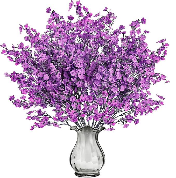 Sggvecsy 10 Pcs Babys Breath Artificial Flowers Gypsophila Bouquets Bulk Real Touch Fake Silk Flowers for Home Wedding DIY Floral Arrangement Kitchen Table Centerpiece Festival Decoration (Purple)-Ruum Studio Home