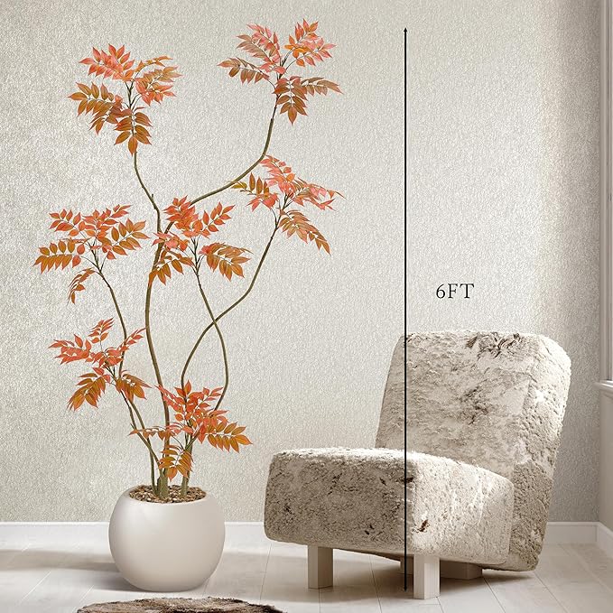 Artificial Mahonia Fortunei Tree 6ft,Tall Fake Plant Artificial Sumac Tree, Faux Plants Indoor Fake Plants Decor with Pots for Home Office Bathroom Bedroom Living Room Decorations Housewarming-Ruum Studio Home