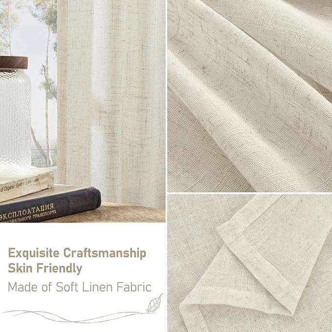 LAMIT Natural Ivory Linen Curtains for Doorway, 80 inch Length Light Filtering Semi Sheer Drapes Bronze Grommet Neutral Panels for Bedroom/Living Room, 34 x 80 Inch, 2 Panels-Ruum Studio Home