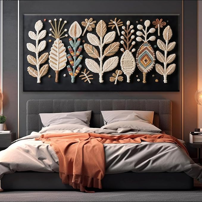 Tsomzxng Large Boho Black Wall Art For Living Room Chic Home Wall Art Modern Multicolor Leaves Feather Canvas Wall Art Decor Picture For Bedroom Apartment Kitchen Home Wall Decor 29" W X 58" L-Ruum Studio Home