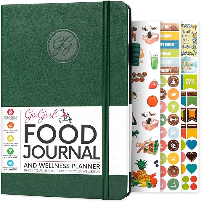 GoGirl Food Journal & Wellness Planner –– Diet & Fitness Diary – Nutrition Journal with Meal, Exercise & Weigh Loss Tracker, A5 (Forest Green)-Ruum Studio Home
