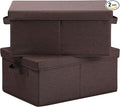 HOONEX Linen Foldable Storage Bins with Lids, 2 Pack, Storage Boxes with Carrying Handles and Sturdy Heavy Cardboard, 16.5" L x 11.8" W x 7.5" H for Shoes, Clothes, Brown-Ruum Studio Home