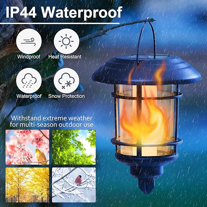Dynaming Solar Flame Wall Lanterns, Outdoor Solar Wall Hanging Lights, Flickering Flame LED Lights Auto On/Off Wall Mounted Sconce Lights with Hooks, Waterproof for Garage Stair Patio Porch, 2 Pack-Ruum Studio Home