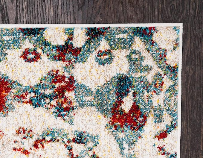 Unique Loom Rosso Collection Vintage, Geometric, Bohemian, Traditional, Distressed, Southwestern Area Rug, 2' 0" x 6' 0", Multi/Ivory-Ruum Studio Home