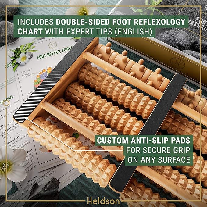 HELDSON® Foot Roller Massager Plantar Fasciitis Pain Relief - Wooden Under Desk Feet Massage - Dual Manual Heel Massagers - Wood Rolling Acupressure Tool with Reflexology Guide - Gift for Men, Women-Ruum Studio Home