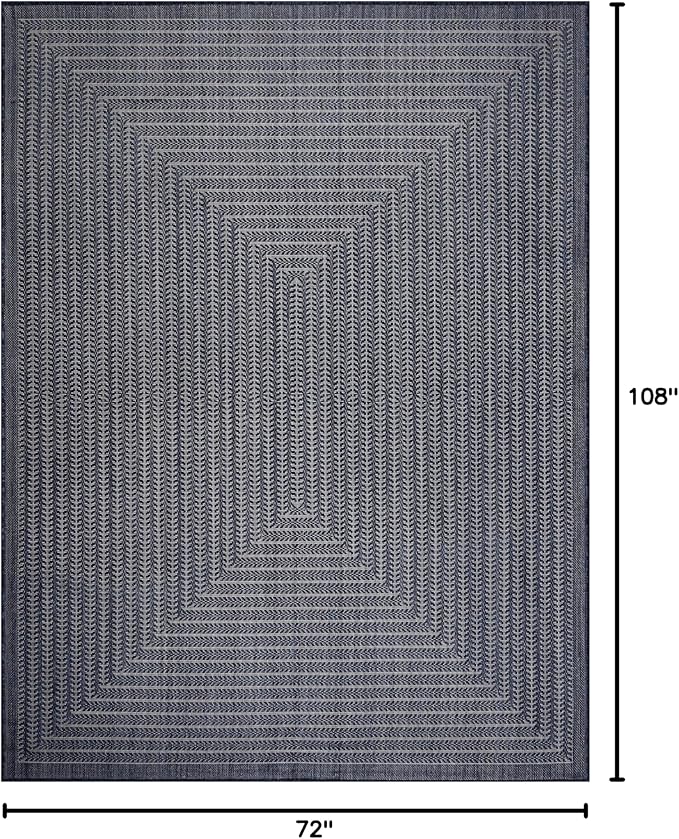 Adiva Rugs Outdoor Indoor Area Rug, Weather Resistant, Easy to Clean, Stain Resistant Floor Mat for Dining Room, Backyard, Deck, Patio (Navy Weiss, 6' x 9')-Ruum Studio Home