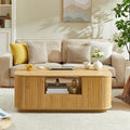 46.5" Oval Coffee Table with Drawers and Storage Mid Century Modern Fluted Solid Wood Side Coffee Tables, Luxury Tea Table Center Table for Living Rooms Offices Apartmen, Natural-Ruum Studio Home