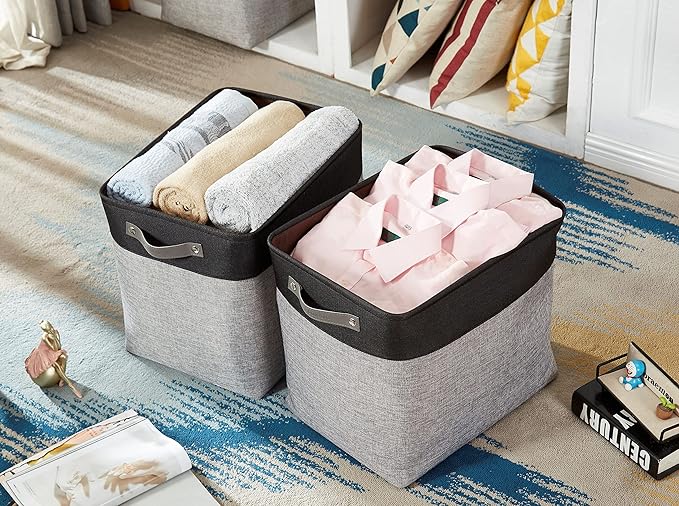 DECOMOMO Extra Large Storage Baskets 54.5L Fabric Storage Bins for Organizing Linen Closet, Toys, Nursery (Grey and Black, XXXL - 3 pack)-Ruum Studio Home