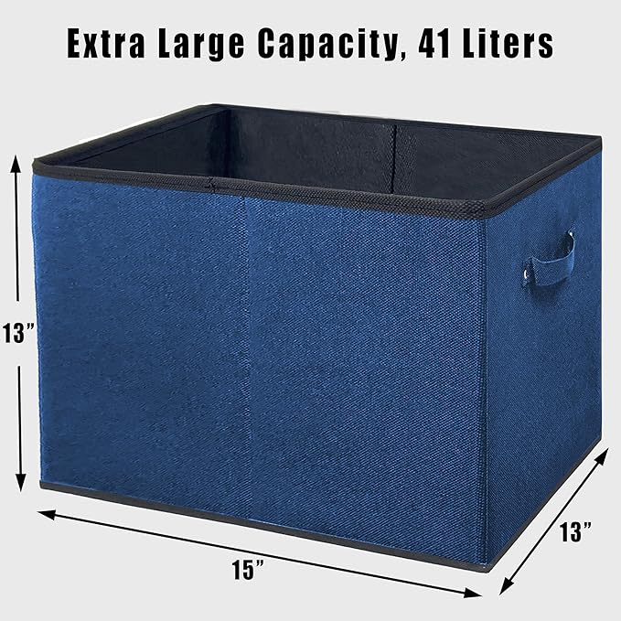 SIMPLE HOUSEWARE 15 x 13 Inch Collapsible Fabric Storage Bin with Handles, 2 Pack, Steel Blue-Ruum Studio Home