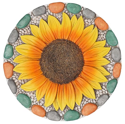 Decorative Sunflower Garden Stepping Stone - Colorful Pebble Border, Garden Stepping Stones Outdoor Yard Decor 10x10x0.75 Inches-Ruum Studio Home
