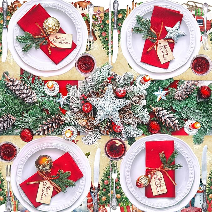 Christmas Placemats Set of 6 Retro Christmas Plastic Table Place Mats Merry Christmas Dining Mats Washable Xmas Holiday Rustic Vintage Table Decoration for Indoor Outdoor Christmas Party Dining Table-Ruum Studio Home