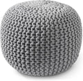 Casafield Round Pouf Ottoman, Light Gray - 20" Diameter x 14.5" High Cotton Knit Foot Stool - Boho Floor Pouffe for Living Room, Bedroom, Home Office-Ruum Studio Home