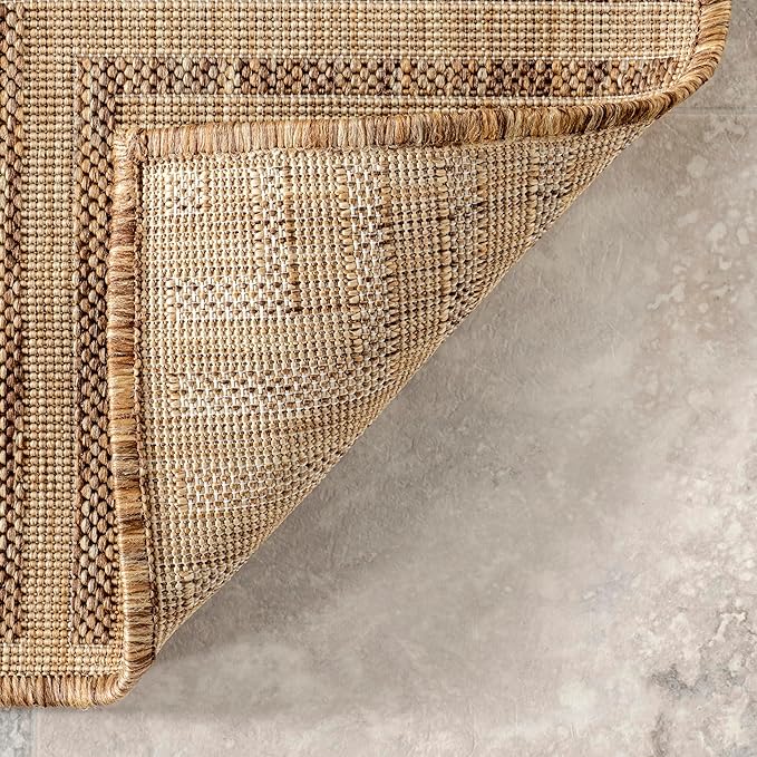 nuLOOM 2x8 Outdoor/Indoor Asha Area Rug, Light Brown, Casual Design With Striped Border, Stain Resistant, Highly Durable, For Patio, Balcony, Bedroom, Living Room, Dining Room, Bathroom-Ruum Studio Home