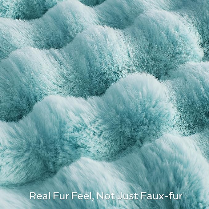 JELLYMONI Faux Fur Throw Blanket, Blue Fuzzy Cozy Plush Bubble Bed Throw, Thick and Warm (50" X 60")-Ruum Studio Home