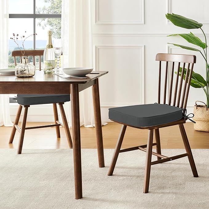 downluxe Chair Cushions for Dining Chairs, Waterproof Kitchen Chair Pads, Non-Slip Dining Seat Cushion with Ties, 17" x 16" x 2.5", Dark Grey, 4 Pack-Ruum Studio Home