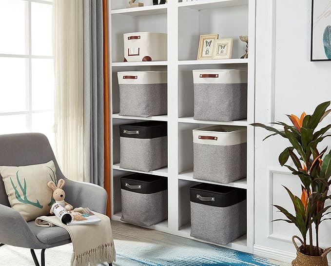 DECOMOMO Extra Large Storage Baskets 54.5L Fabric Storage Bins for Organizing Linen Closet, Toys, Nursery (Grey and Black, XXXL - 3 pack)-Ruum Studio Home