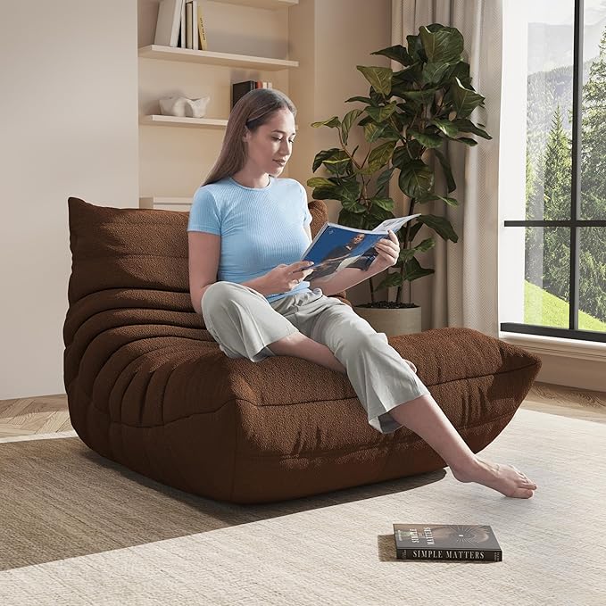 Bean Bag Chair, Oversized Bean Bag Chair for Living Room, Fireside Chair for Adults with Memory Foam Filled, Big Accent Sofa Lounge Floor Sofa for Gaming, Reading, Relax, No Assembly Required(Coffee)-Ruum Studio Home