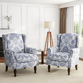 UIXE High Back Floral Accent Chairs Set of 2, Upholstered Armchair in Fabric, Retro Printed Wingback Arm Chair for Living Room, Nailhead Trim Single Sofa Bedroom Reading Seat - Navy Blue-Ruum Studio Home